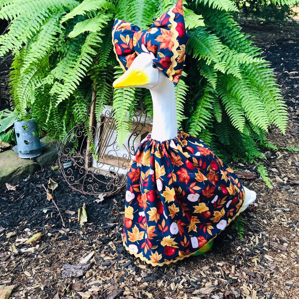 Porch Goose Dress & Bow Outfit For 18-23" Goose Handmade Fall Apples Leaves